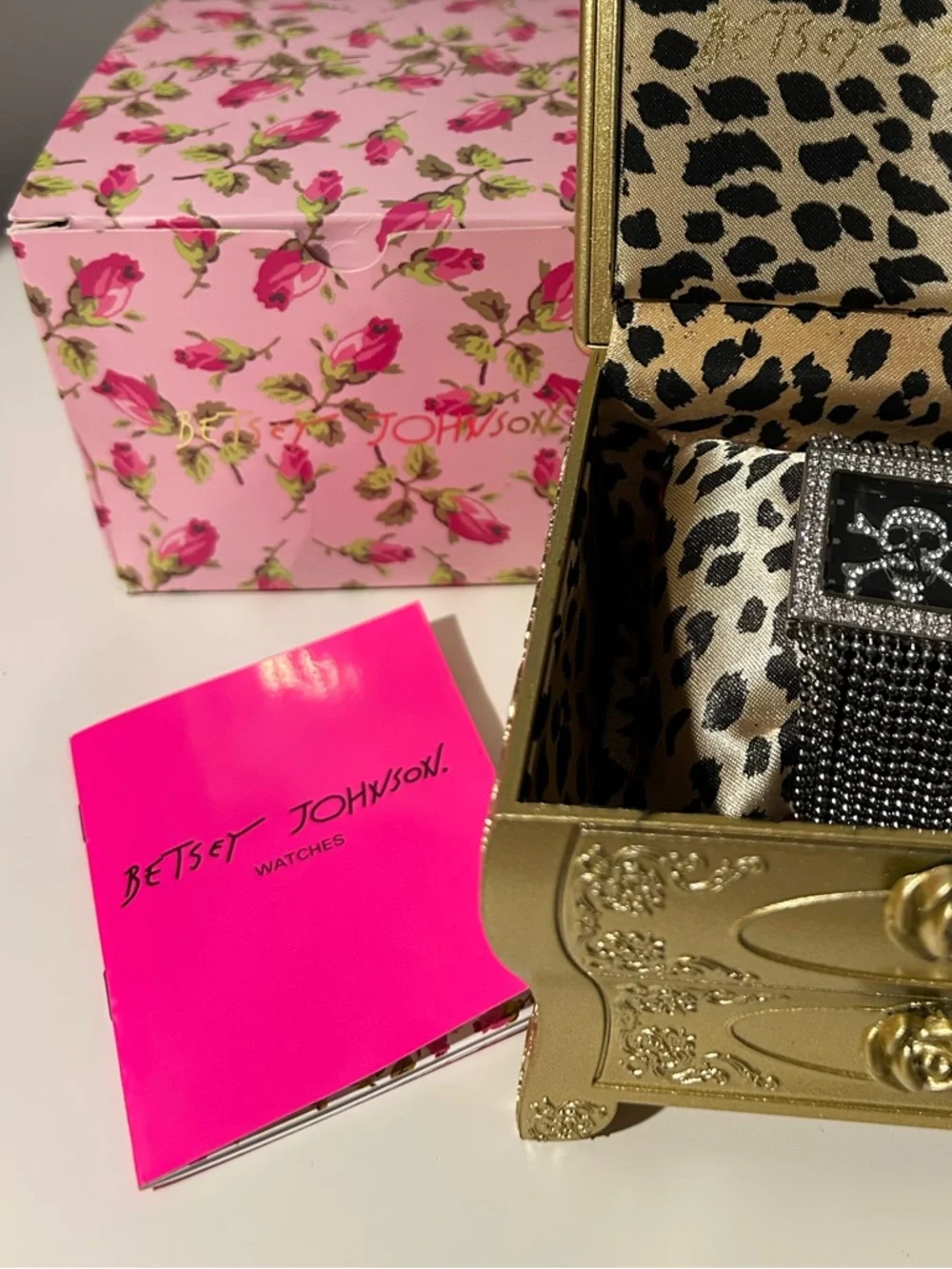 Betsey Johnson Skull Crossbones Rhinestone Beaded Tassel Watch Silver Tone NWOT - Picture 3 of 9